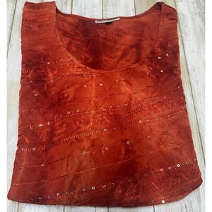 JM Collection Women XL Rust Orange Beaded Embellished Tunic Top 3/4‎ Sleeve